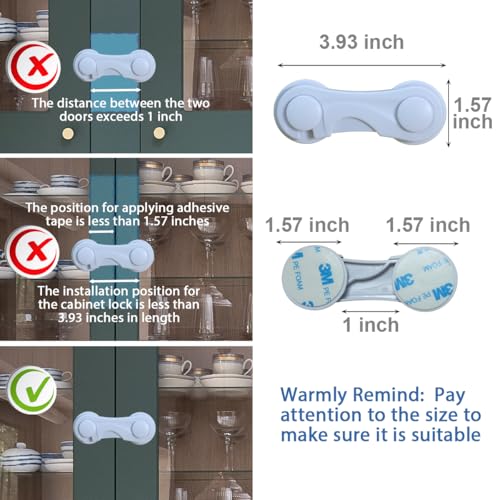 Cabinet Door Locks for Baby Proofing and Child Safety, 4 Pack Childproof Cabinet Locks with Adhesive for Drawer Cupboards Fridge Closet and Pantry, Child Proof Latch for Protecting Kids (White-4PCS)
