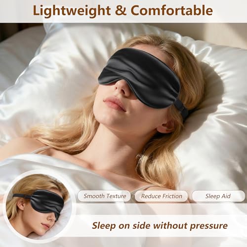 Sleep Mask Silk Eye Mask for Men Sleeping Mask, Adjustable Elastic Strap for Night Shading Sleep Mask, Soft and Comfortable for Both Men and Women(Black)