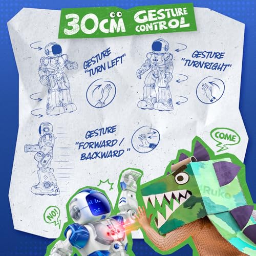 Ruko 6088 Robot Toys for kids, Programmable Remote Gesture Sensing & APP Control, Interactive LED Face, Dancing Singing Rechargeable Smart Robot, Birthday Present for Age 3-6 Year Old Boys Girls, Blue