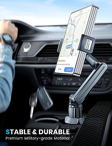 eSamcore Tablet Holder for Car, for iPad Stand Cup Holder Car Mount with 1.57" Depth Large Clamp 15" Height Adjustable Tab Mount Holder for 6"-12.9" Cell Phone iPhone Travel iPad Accessories
