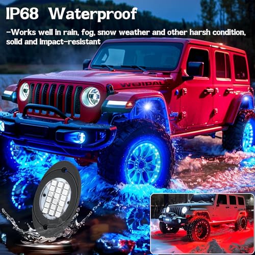 4 Pods RGB LED Rock Lights, Underglow Multicolor Neon Light Kit, Wheel Well Light with APP Control & Music Mode, Under Glow Lights for Trucks,Jeep,SUV,Golf Cart,ATV,Pickup Off Road,12V