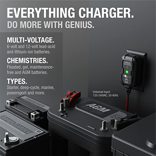NOCO GENIUS1: 1A 6V/12V Smart Battery Charger – Automatic Maintainer, Trickle Charger & Desulfator with Overcharge Protection & Temperature Compensation – for Lead-Acid & Lithium Batteries