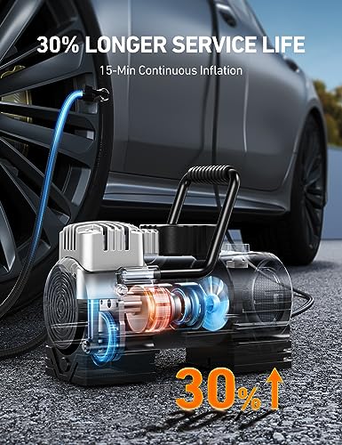 AstroAI Tire Inflator Portable Air Compressor (Up to 150 PSI) Tire Pump for Car 12V DC Digital Air Pump with 12 LEDs Super Bright Light for Bicycle, Motorcycle, Automotive Car Accessories
