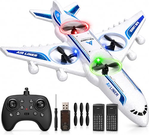 Rc Drone Remote Control Airplane -2.4GHz Foam V17 Jet Fighter Stunt,360° Drop-Resistant Stunt Spin Remote & Light RC Airplane with 2 Batteries for Kids Boys Girls (White)