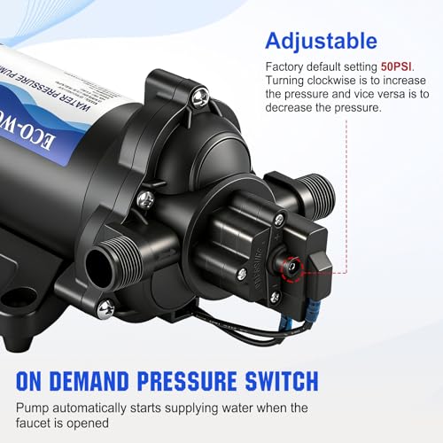 ECO-WORTHY 33-Series Industrial Water Pressure Pump 110V AC 4.0GPM 50PSI RV Fresh Water Diaphragm Pump include Garden Hose Adapters for Irrigation Marine Boat Sprinkler Faucet