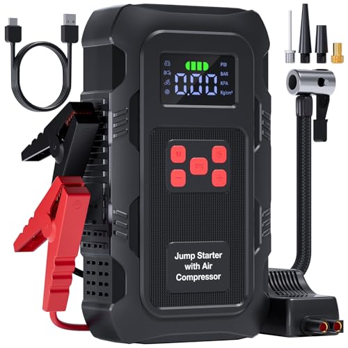 5000A Jump Starter with Air Compressor, Portable Car Battery Jump Starter with 150 PSI Tire Inflator for Up to 10.0L Gas and 8.0L Diesel Engines, 12V Jump Box Battery Charger Booster(Red)