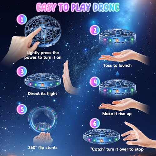 Hand Operated Mini UFO Drone, Cool Gifts Drone for kids & Beginners(Blue) | Hand Gesture Control, 360°Flip Stunt, Safety Mesh Enclosure, Quick USB Recharge, Easy to Control Indoor&Outdoor, Vibrant LED