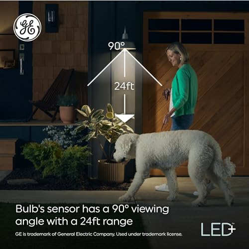 GE LED+ Motion Sensor LED Light Bulbs, 15W, PAR38 Outdoor Security Floodlight, Warm White (2 Pack)