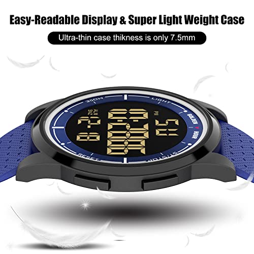 GOLDEN HOUR Ultra-Thin Minimalist Sports Waterproof Digital Watches Men with Wide-Angle Display Rubber Strap Wrist Watch for Men Women