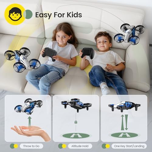 Holy Stone HS210T Drones for Kids, 2 IN1 MINI Indoor Drone with Land & Fly Mode, Four Posture Deformations RC Quadcopter with 3D Flip, Auto Hovering, Easter day& Birthday Toy Gift for Boys and Girls