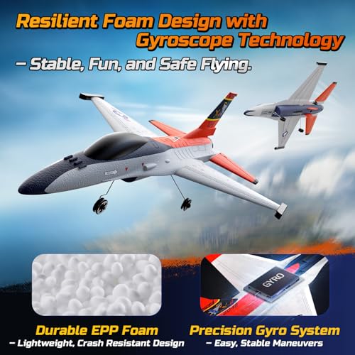 DEERC F-16 Style RC Airplane (X-62A Vista), 4-Channel Remote Control Jet with 6-axis Gyro Stabilizer EPP RTF Hobby Glider Aircraft Plane Easy to Fly for Adults Boys