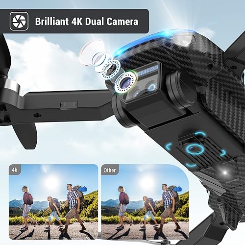 MSMV High-Resolution 4K HD Camera Drone, Wireless RC Toys for Boys Girls, One Button Return, Emergency Stop, Headless Mode, 360° Flips, 2 Batteries & Carrying Case for Kids Adults Beginners, Black