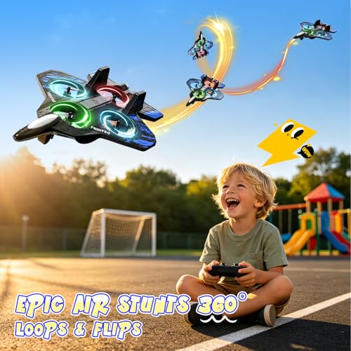 Foam Remote Control Airplanes, RC Planes with Light, RCAirplane Fighter Jet for Kids Adults 8-16, 360° Flip, Stunt Roll,Drones for Kids 8-12, Airplane Toy Gifts for Kids Boys(Blue)