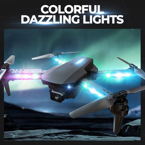 BEZGAR LED Lights Drone with Camera for Adults and Kids Beginners, Black | Drone with Camera 1080P HD, Foldable Drones for Kids RC Quadcopter with One Key Take Off 3D Flips, 2 Batteries, Toys for Boys