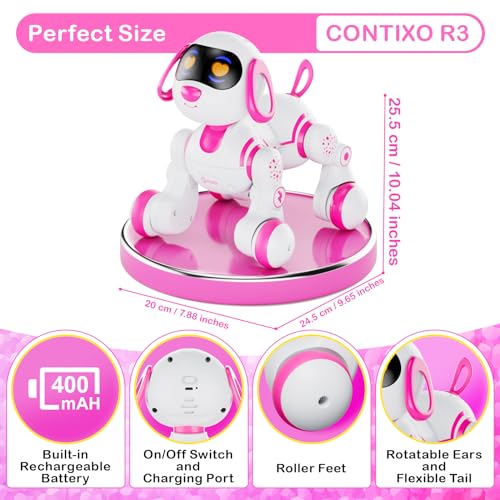 Contixo R3 Robot Dog Toy for Kids - Interactive Remote Control Smart Dancing Robotic Pet for Boys & Girls Ages 3-12 - Pink
