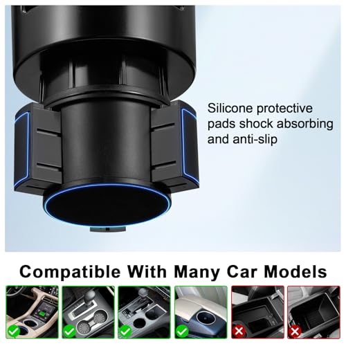 This Hill Car Cup Holder Expander 2-in-1 with Adjustable Base & 360° Rotating Phone Mount, Compatible with iPhone 17 Pro Max and Smartphones up to 4.13", Fits Large Bottles up to 3.78"