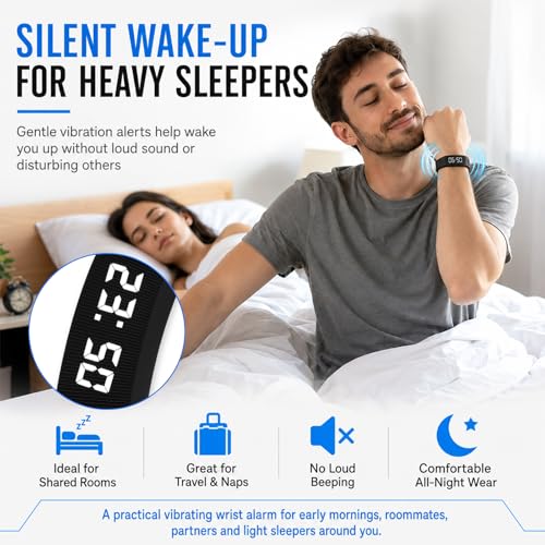 Alarm Clock Smart Watch Bracelets for Mens Digital Heavy Sleepers Vibrating Wristband Sleeps Wrist Womens Tracker Vibro Onyx Vibration Silent Small Distance Teens Shock Despertador Band Alert