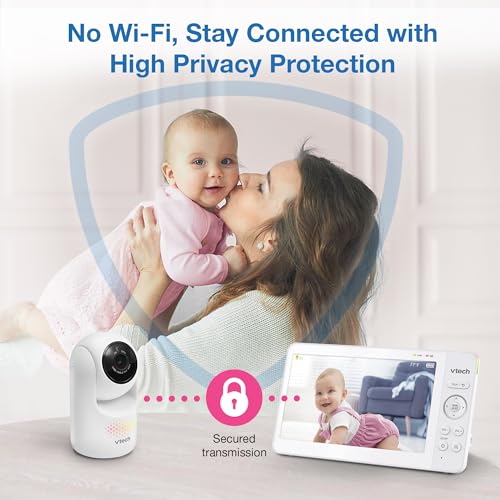 VTech 7" Baby Monitor with IPS Screen, Pan Tilt Zoom Camera, No WiFi Video Baby Monitor with Camera and Audio, Multi-Color Night Light, 2-Way Talk, Lullabies, Advanced HQ Max