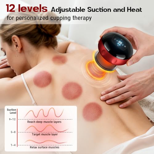 Smart Cupping Therapy Massager, 7 in 1 Red Light Cupping Therapy Set with 2 Modes for Targeted Pain Relief, Muscle Soreness,Tighter Skin, Cupping Kit with 12 Levels Suction and Heat,1 Pack