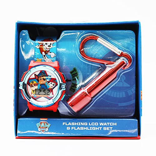 Paw Patrol Kids Flashlight LCD Watch & Flashlight Set – Chase, Marshall, Rubble Character Design, Digital Display, Light-Up Feature, Adjustable Strap, Fun for Young Fans – Fits Wrists 5.5” to 8”