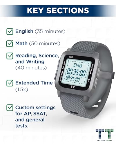 ACT Authorized Test Prep Pacing Watch | Easy-to-Use Silent Digital Wrist Watch, w/ Pre-Program Section for ACT & Marker to Monitor Elapsed Time (Standard + Extended Time) - Pair w/ ACT Prep Book Guide