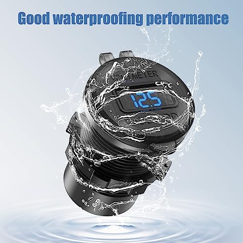 12V USB Car Socket Round USB C 12V Outlet, 3-Port Marine Fast Charger Waterproof Cigarette Outlet Replacement Aluminum with Switch & Voltmeter, Suitable for Boat Golf Cart RV Motorcycle Truck