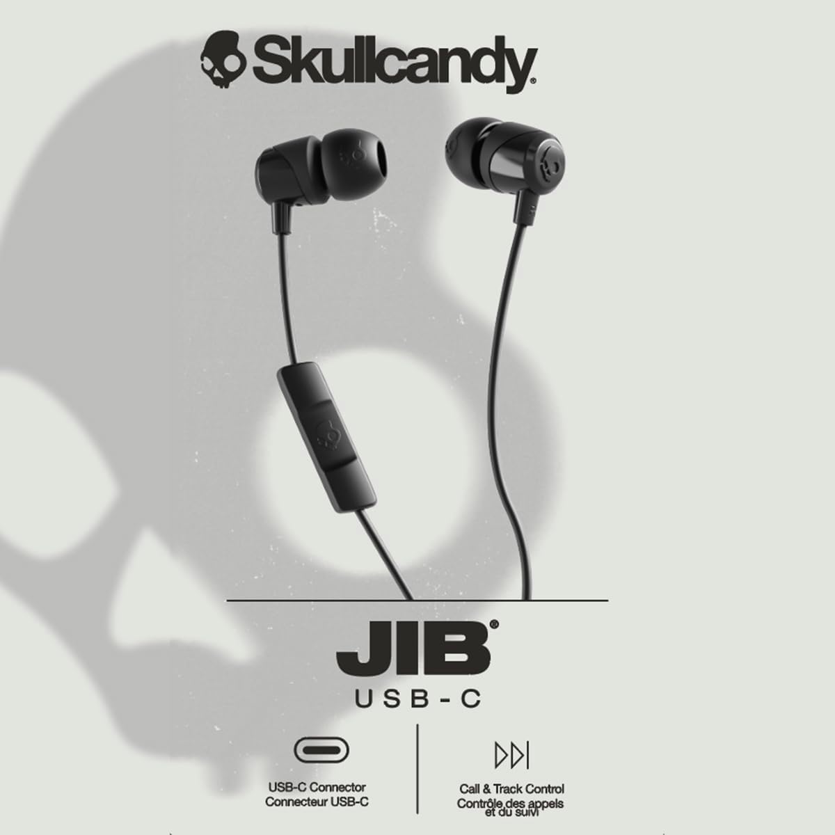 Skullcandy Jib USB-C Wired Earbuds with Noise Isolation, Inline Microphone Call and Track Control for iPhone Android, Ear Gel Sizes Included for Custom Fit - True Black