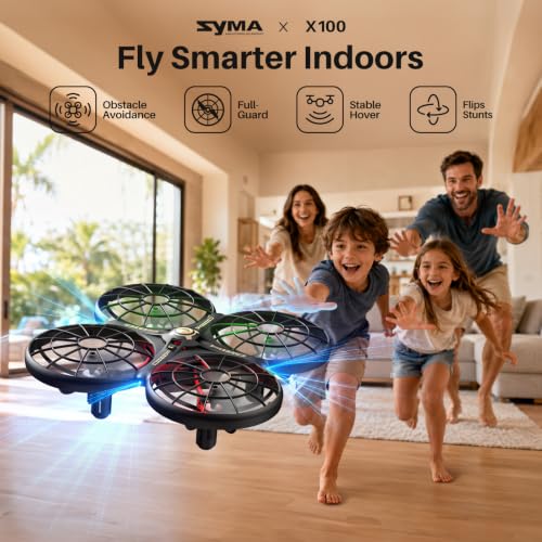 SYMA X100 Drone for Kids 8-12, Automatic Obstacle Avoidance, Up to 20 Mins Flight Time(2 Batteries), One-Key 360°Flips and Altitude Hold, Full-Guard Safe Indoor Drone Gift for Boys & Girls