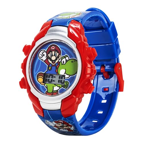 Super Mario Kids Digital Watch with Yoshi, LED Light Show, Soft Silicone Strap, Durable Kid-Friendly Design, Fun Time-Telling for Boys and Girls