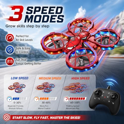 Spider Mini Drone for Kids, RC drone with LED Lights, Indoor & Outdoor Flying Toy for 8-12 Years Old Boys, 3 Speeds Mode, 360° Flips, Auto Hovering, Headless Mode, Easter Birthday Gifts for kids