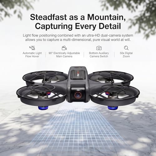 Drone with UHD Camera, Drone with Screen on Controller for Beginners, Remote Control Quadcopter with 2 Batteries, One Key Start, Easy to Fly, Altitude Hold, 3D Flips, Carrying Case （Dark Gray）