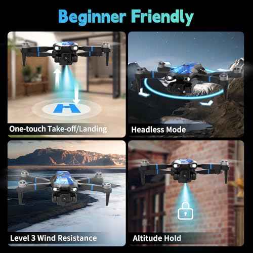 M18LCD Drone with 4K Camera for Adults Drone with Screen on Controller Brushless Motor Optical Flow Positioning Headless Mode One Key Takeoff/Landing RC Quadcopter for Beginners Adults Gifts