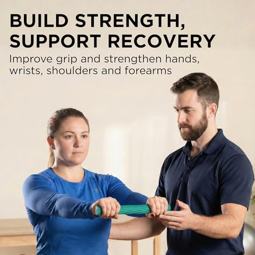 THERABAND FlexBar, Tennis Elbow Therapy Bar, Relieve Tendonitis Pain & Improve Grip Strength, Resistance Bar for Golfers Elbow & Tendinitis, Green, Medium, Intermediate