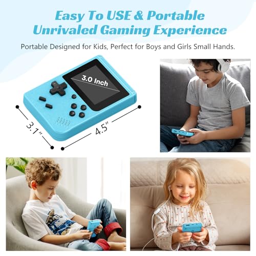 Mini Retro Handheld Games Console, Built-in 400 Video Games,Portable Video Gaming Player with 3.0 Inch IPS Screen and Rechargeable Battery (Blue)