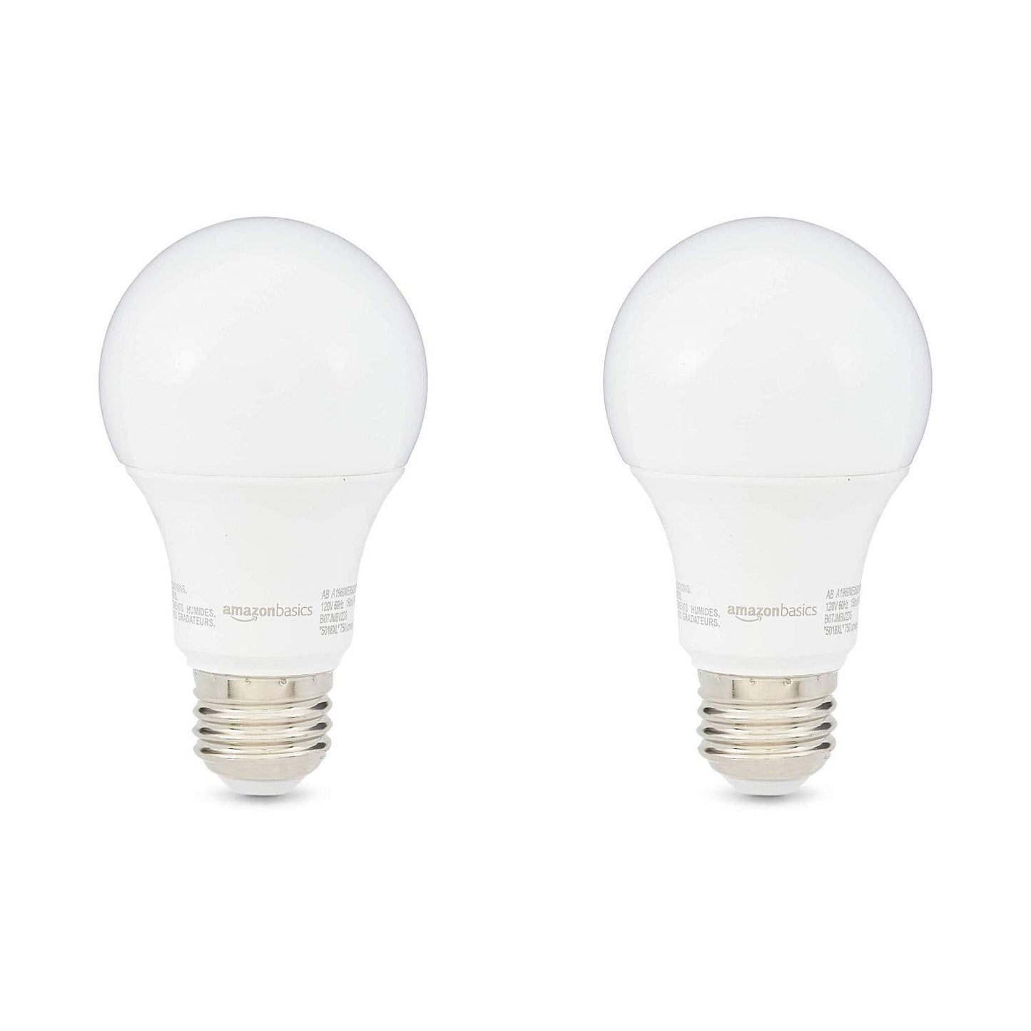 Basics A19 LED Light Bulbs – 60W Equivalent, 9W Energy Efficient, Soft White 2700K, E26 Base, 2-Pack, Non-Dimmable