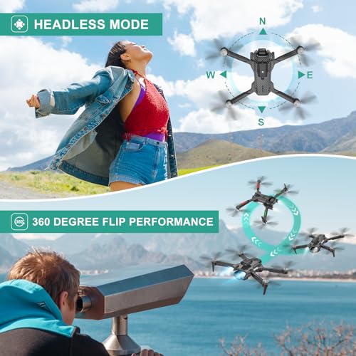 MSMV 4K Camera Drone for Adults Kids, Wireless RC Toys, Small Drone with Emergency Stop, One Button Return, Stable Altitude Hold, APP Control, 360° Flips, 2 Batteries & Carrying Case, Charcoal Black