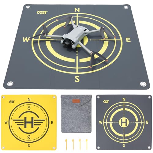 CQT Drone Landing Pad Universal Waterproof Weighted Portable Fast-Foldable Helipad Launch for DJI Avata 360 Mavic 3 4 Pro/Mini 2 SE/Air 2 2S/Mini 3 4 5 Pro/Mavic 2/Holy Stone/FPV/Avata 2/RC Quadcopters Accessories (55CM Yellow+Dark Gray)