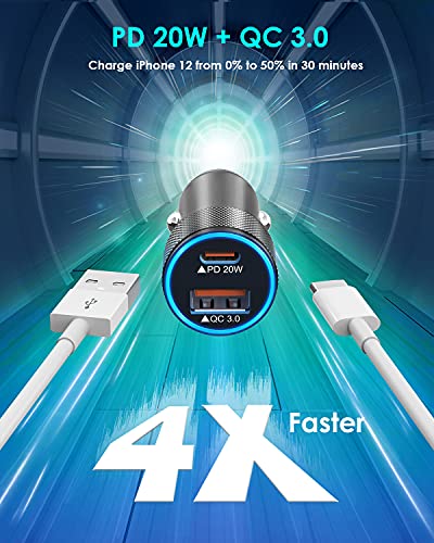 iPhone Car Charger,USB C Fast Car Charger[Apple MFi Certified] Apple Car Charging 38W Dual Port CarCharger Cigarette Lighter Adapter 2x3ft PD&QC 3.0 Lightning Cable for iPhone 14/13/12 Pro/11/Airpods