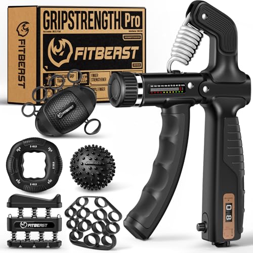 FitBeast Grip Strength Trainer, Hand Gripper Strengthener Kit - 6 Pack with Adjustable Resistance Forearm Strengthener, Forearm Exerciser and Massage Balls for Hand Therapy, Grip Training