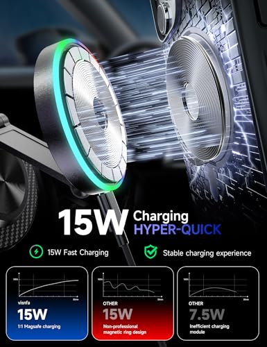 for Magsafe Car Mount Charger, 15W Faster Charging Wireless Car Charger [105+LBS Suction & 3800gf Magnetic] 360° Adjustable, Magnetic Phone Holders for Your Car for iPhone & Android