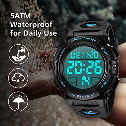 L LAVAREDO Mens Digital Watch Sports Military Watches Waterproof Outdoor Chronograph Wrist Watches for Men with LED Back Ligh/Alarm/Date