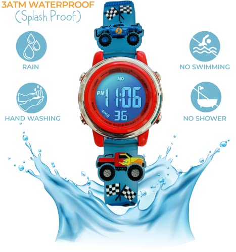 Preschool Collection Kids Digital Light Up Watch - Monster Trucks, Dinosaurs, Shark, Unicorn, Butterfly, Spider - Girls, Boys, Children, School