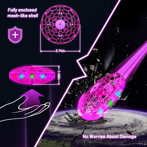Flying Orb Ball, Safe Indoor Mini Drone Toy for Kids, Hand Controlled UFO Spinner for Active Play & Sensory Fun, Gift for Boys Girls 6-12+（Pink）