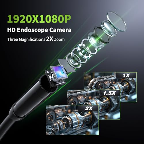 Endoscope Camera with Light, 4.3" Inspection Camera, 1920P HD Borescope with 8 LED Lights, IP67 Waterproof Snake Sewer Tools, 16.4ft Semi-Rigid Drain Endoscope Cool Gadget (Green)