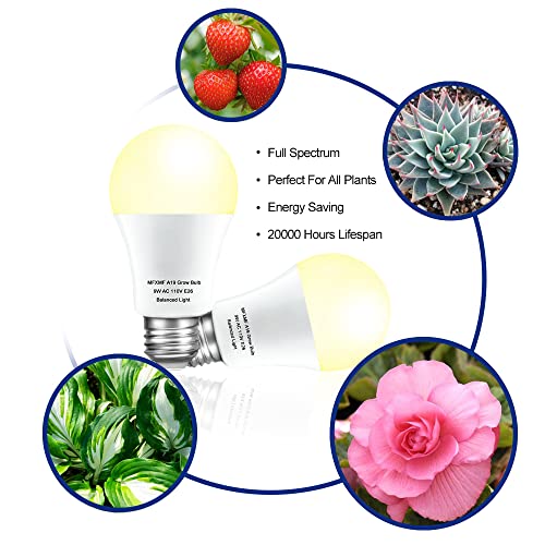 2 Pack LED Grow Light Bulbs A19 – Full Spectrum 9W E26 for Indoor Plants