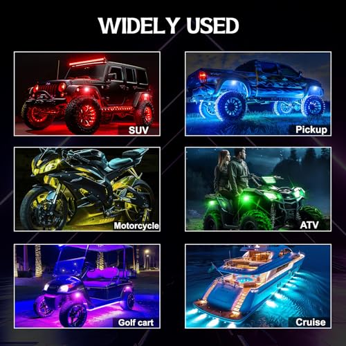 4 Pods RGB LED Rock Lights, Underglow Multicolor Neon Light Kit, Wheel Well Light with APP Control & Music Mode, Under Glow Lights for Trucks,Jeep,SUV,Golf Cart,ATV,Pickup Off Road,12V