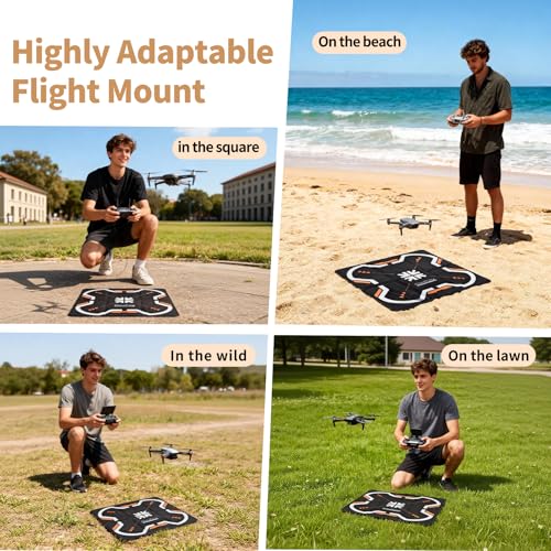 Drone Landing Pad 17" Foldable | High Visibility Weighted Non-Slip Waterproof Double Sided Drone Pad with Portable Design for DJI Mini Air and Mavic FPV
