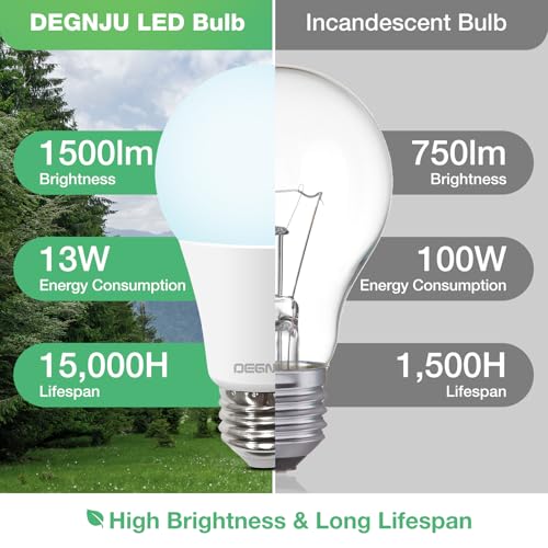 LED Light Bulbs, 100 Watt Equivalent LED Bulbs A19, 5000K Daylight Light Bulb, 1500 Lumens, E26 Standard Base, Non-Dimmable, 13W Bright White LED Bulbs for Bedroom Home Office, 12 Pack