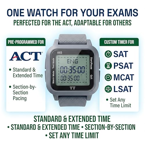 ACT Authorized Test Prep Pacing Watch | Easy-to-Use Silent Digital Wrist Watch, w/ Pre-Program Section for ACT & Marker to Monitor Elapsed Time (Standard + Extended Time) - Pair w/ ACT Prep Book Guide