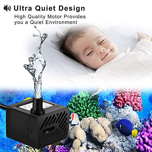 PULACO 50GPH 3W Mini Submersible Water Pump for Aquariums, Fish Tank, Pond, Fountain, Hydroponics
